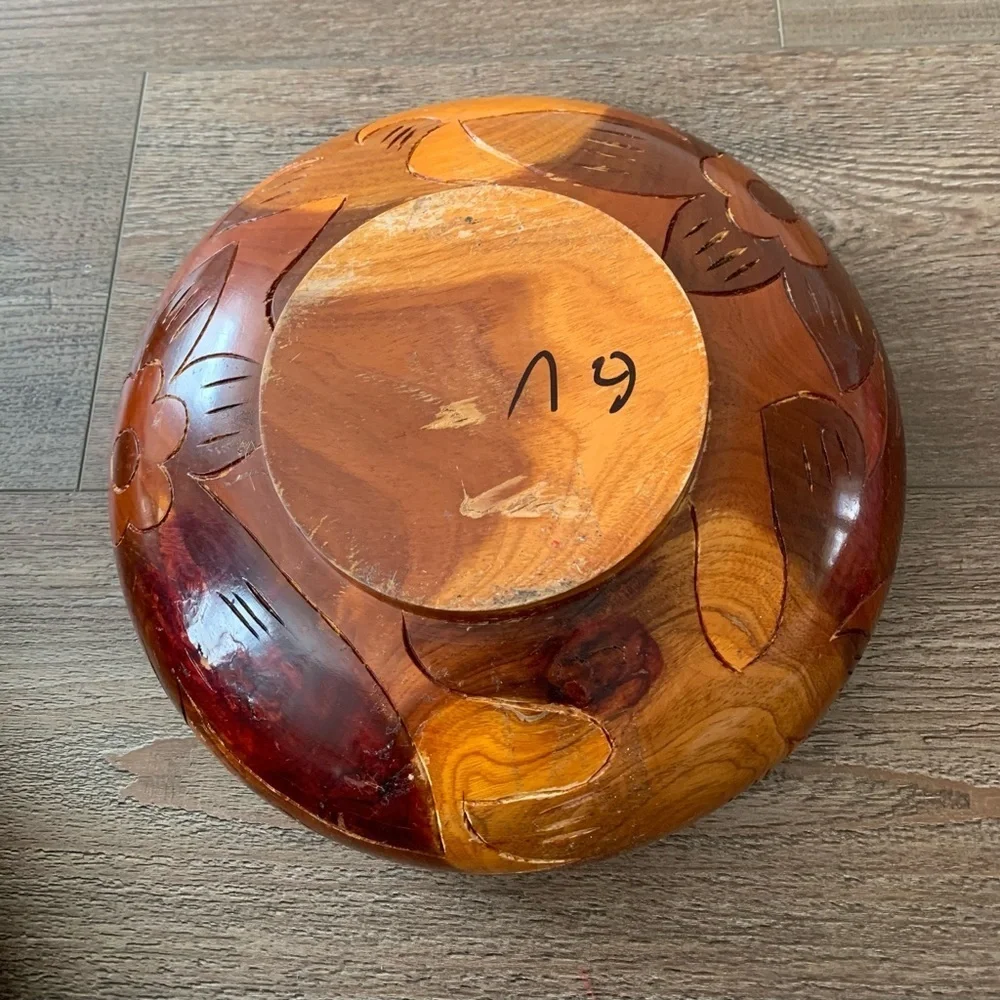 Handcrafted Wooden Bowl with Fish Design